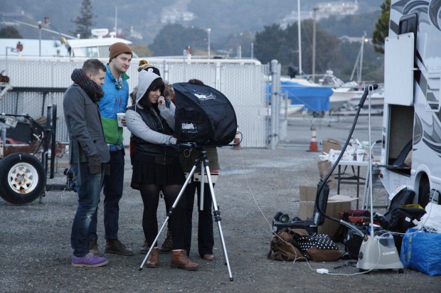 Danielle surveys her work during a location shoot with the ModCloth crew.