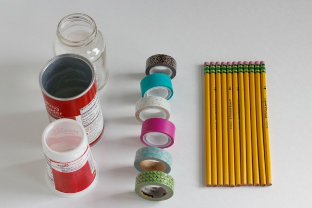 Washi Tape Pencil Jar Supplies @makeandtakes