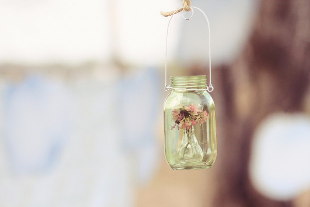 Mason Jar hanging on twine