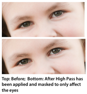 before and after high pass sharpening has been applied