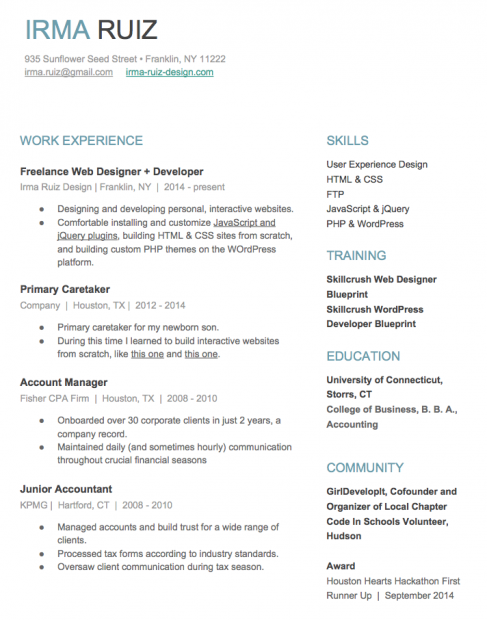 Irma New Resume