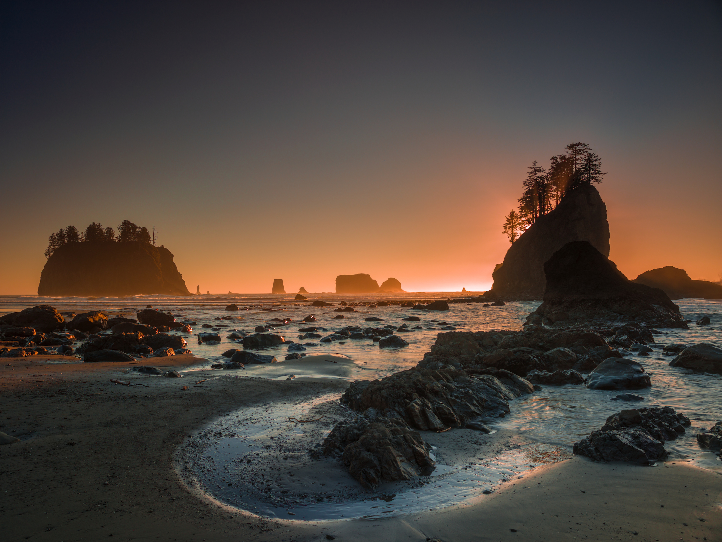 Sunset on Second Beach, Olympic National Park, Washington, USA