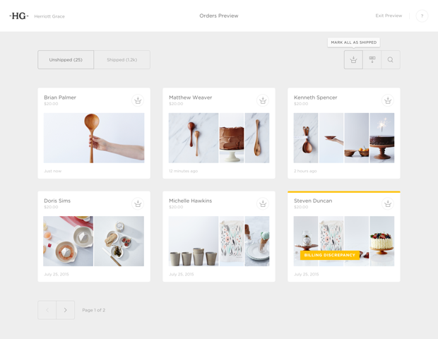 Admin view on a Big Cartel website.