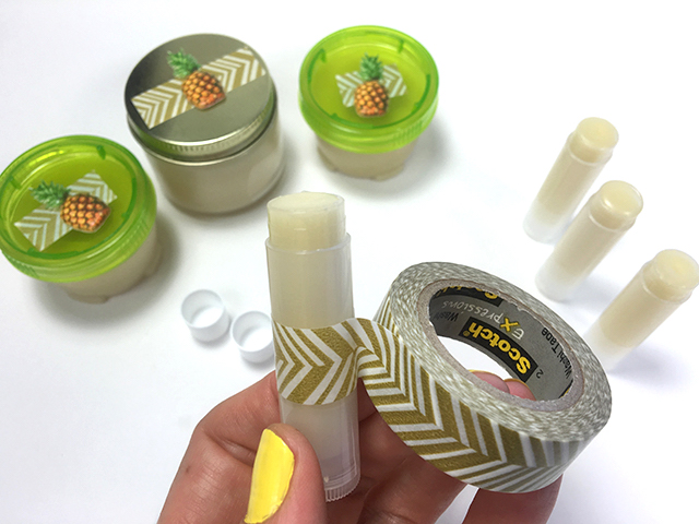Add a little pizzazz to your DIY lip balm with washi tape and stickers. 