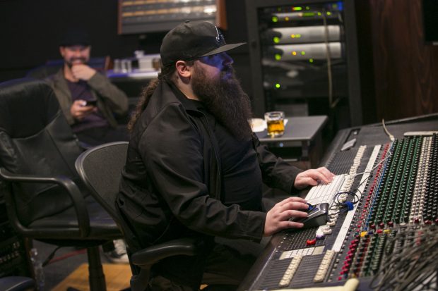 Metal Musician, Eyal Levi shown behind the scenes in the studio during his CreativeLive class
